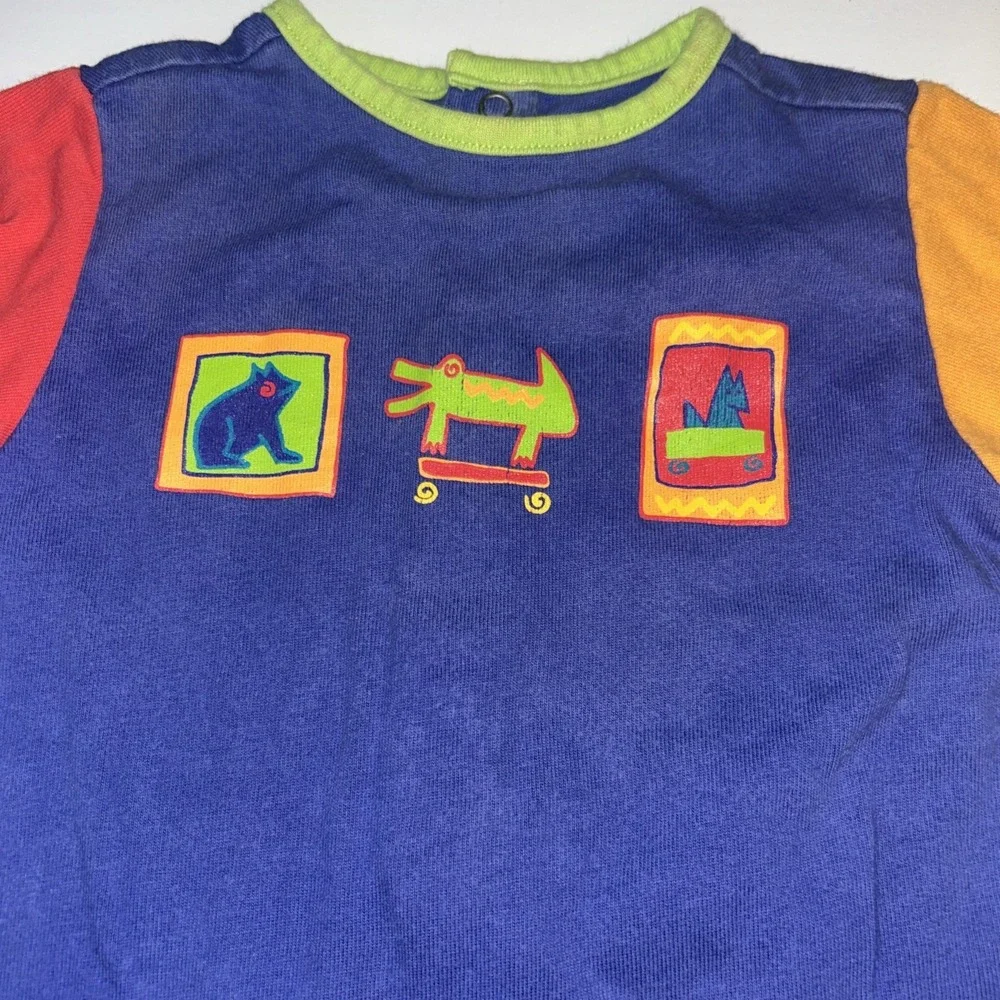 Vintage Gymboree Newborn Romper 90s Colorblock Blue Red Yellow Cotton One Piece